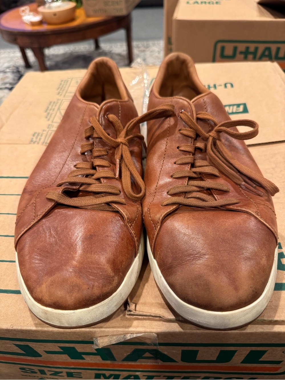 Cole Haan Brown Leather Lace-Up Sneakers with White Sole